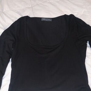 White Fox Black Square Neck Long Sleeve Top